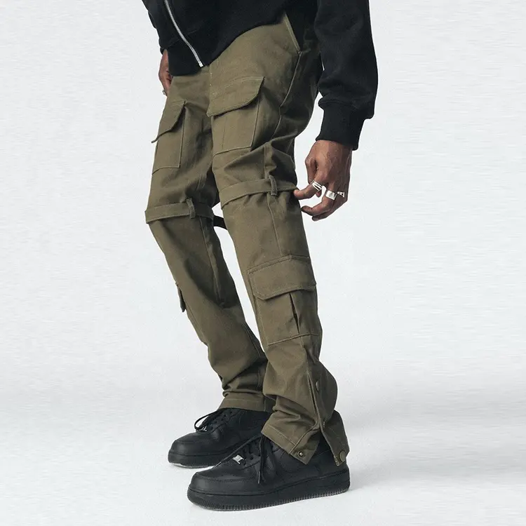 2021 OEM штаны-карго с пуговицами на заказ, уличная одежда, брюки-карго цвета хаки, мужские тренировочные брюки-карго