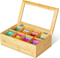 Boîte de rangement à thé multifonctionnelle en bambou, réutilisable, portable, écologique, 8 compartiments, porte-sachets de thé naturel, pour aliments et café