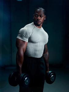 T-shirt Sportiva da <span class=keywords><strong>Uomo</strong></span> a Maniche Corte, <span class=keywords><strong>Slim</strong></span> <span class=keywords><strong>Fit</strong></span>, 220 Grammi, in Spandex/Nylon Elasticizzato, con Stampa, per Allenamento Sportivo - Product Image 5