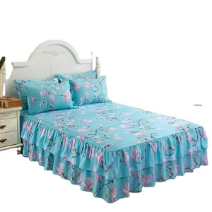 Estilo coreano 3d impresso impermeável flor sumaúma Imprimir Ruffled Bed Saias Set com cinto