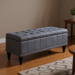 Panca contenitore imbottita in tessuto, pouf per soggiorno, design moderno - Product Image 2