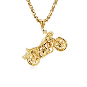 Collier pendentif moto pour homme en acier inoxydable plaqué or, design rétro, bijou cadeau - Product Image 1