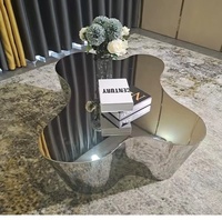 Table basse moderne en acier inoxydable avec incrustation en argent