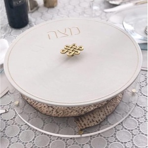Boîte à Matzah <span class=keywords><strong>en</strong></span> acrylique faite à la main avec couvercle <span class=keywords><strong>en</strong></span> similicuir blanc et poignée nouée - Product Image 5