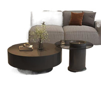 Table basse ronde moderne en bois et ardoise pour salon, avec rangement, vente en gros