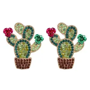 fashion statement fancy jewelry earrings gemstone crystal diamond plant cactus drop stud earrings for women supplier