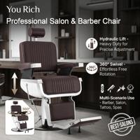 Fauteuil de Barbier Vintage Robuste avec Pompe Hydraulique, Cuir Marron, Fauteuil Inclinable pour Salon de Coiffure Homme