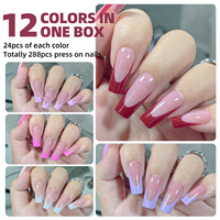 288 Uds./caja, Puntas de Uñas Postizas de Gel de Cobertura Completa, 12 Colores, Uñas Postizas de ABS para Dedos de Manos y Pies, Uñas Francesas a Presión