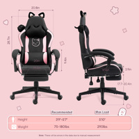 Chaise de jeu vidéo pivotante rose pour fille, oreiller d'appui-tête inclinable rotatif, caractéristiques de salle de jeu, matériau en cuir synthétique