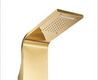 Panneau de douche de luxe en laiton au design moderne avec cartouche céramique, jets de pluie et de pulvérisation à pause, jets de massage spa pour salle de bain