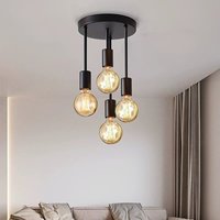 Lampe suspendue industrielle vintage à 3 têtes, luminaire de plafond noir avec ampoules apparentes pour restaurant, café, bar, loft