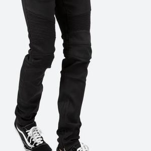 <b>Men</b> <b>Black</b> Blue Skinny Striped Stretch <b>Biker</b> <b>Jeans</b> Denim Pant With Ankle Zipper - Product Image 5