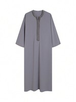 Jubba traditionnelle musulmane respirante de haute qualité, robe Thobe Thawb pour hommes arabes, grande taille, brodée, col en V, longueur au sol, coupe ample