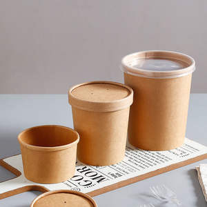Gobelets à soupe en papier brun personnalisés en gros, bols à soupe à emporter, gobelets jetables pour boissons chaudes avec couvercle, seau à soupe - Product Image 1