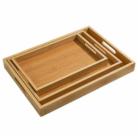 Plateau de service rectangulaire en bambou de qualité supérieure, plateau pour tasses et mugs, plateau de rangement pour ustensiles à café en bois