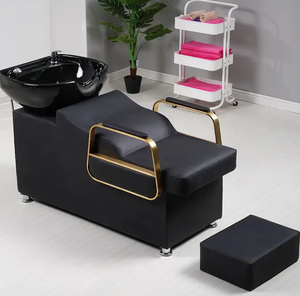 Unidad de lavado de cabello para salón de belleza con lavacabezas inclinable de cerámica y asiento ajustable - Product Image 1