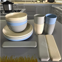 Ensemble de vaisselle en paille de blé de style européen 28 pièces – Offre spéciale – Conteneurs alimentaires pour enfants incluant des services de table et des assiettes – 24