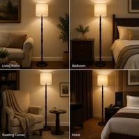 Lampadaire Classique en Bois Massif avec Abat-jour en Tissu, Compatible LED E27, Lampe de Lecture Vintage pour Salon, Chambre, Hôtel, OEM ODM