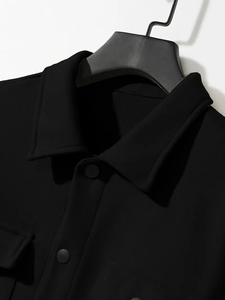 Dropshipping Automne/Hiver Veste en tweed de couleur unie pour hommes-Coupe régulière, fermeture à pression-Doublure en polyester, tissu tissé - Product Image 3