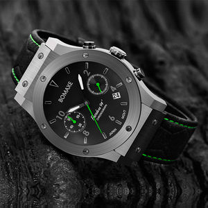 Mosinite นาฬิกาลำลองสำหรับผู้ชายประดับเพชรสีเขียวนาฬิกาข้อมือ SA6059สแตนเลสหนังแท้ - Product Image 2