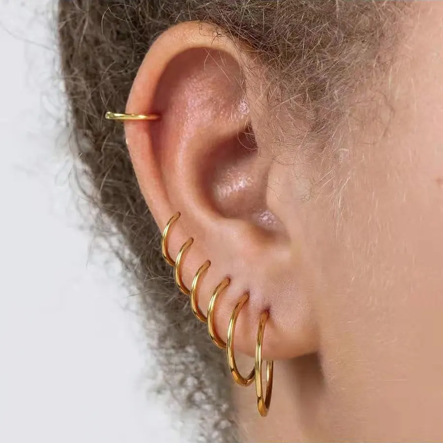 925 Sterling Silver Hip hop big Hoop Earrings Set For Women Men Girls 18k gold plated Round Small Earrings Nose Lip Jewelry 2022