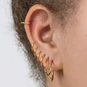 925 Sterling Silver Hip hop anting-anting simpai besar untuk wanita pria anak Perempuan 18k berlapis emas bulat anting-anting kecil perhiasan bibir hidung 2024