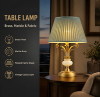 Lampe de table, lampe de bureau, lampe de chevet, abat-jour en tissu plissé en laiton et marbre, style vintage classique, chambre à coucher, salon, bureau, hôtel