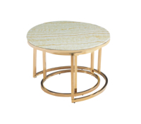Tables basses gigognes rondes dorées de style nordique, 2 pièces, avec plateau en pierre frittée, gain de place, pour la maison et l'appartement