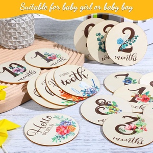 Cartes d'étapes mensuelles en <span class=keywords><strong>bois</strong></span> pour bébé Disques de marqueurs d'étapes mensuelles pour bébé Cercles en <span class=keywords><strong>bois</strong></span> d'étapes mensuelles double face - Product Image 5