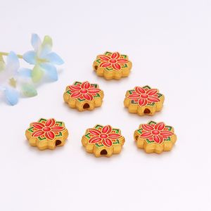 Cloisonne Flower Beads <b>Red</b> Gold Enamel Spacer Beads For DIY Jewelry Making <b>Bracelets</b> Necklaces Accessories Wholesale - Product Image 4
