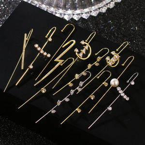 Nouvelle arrivée géométrique feuille Zircon perle aiguille crochet oreille croix manchette Piercing boucles d'oreilles oreille Wrap chenilles bijoux - Product Image 3