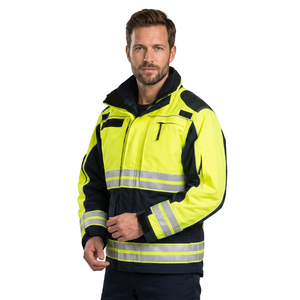 Hi Vis Reflective Work <b>Jacket</b> With Zipper Closure Industrial Safety Clothing For Construction And Security - Product Image 1