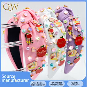 Nueva <span class=keywords><strong>Diadema</strong></span> de Tela de Alta Calidad para el Regreso a Clases, 13 CM, con Perlas y Diamantes de Imitación, Accesorio de Aleación con Diseño de Manzana, Accesorios Personalizados para el Cabello - Product Image 1