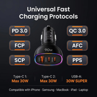 Chargeur de voiture rapide 90W – Produits tendance – Corps ignifuge USB-C 30W pour Samsung Galaxy S26 S24 S25 – Triple port, double sortie