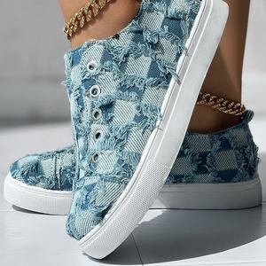 2024 en Stock personalidad moda lona Vamp tacón plano señoras <span class=keywords><strong>zapatillas</strong></span> patrón de <span class=keywords><strong>rejilla</strong></span> zapatos casuales para mujeres - Product Image 5