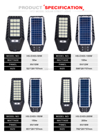 200w Led Rue Lampe Solaire Intégrée Solaire Pv Led Rue Lumière ABS Logement pour Jardin et Route