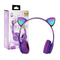 Audífonos con Orejas de Gato Iluminadas, Auriculares Inalámbricos para Juegos, para Teléfono y Portátil, Modelo Recargable Sobre la Oreja