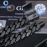 Chaîne cubaine en argent sterling 925 plaqué or avec moissanite de 12 mm, style hip-hop, pour homme, bijoux glacés, certifiée par un tiers