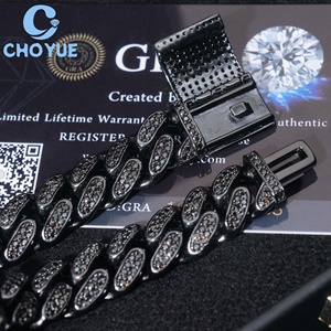 Cadena de Eslabones Cubanos de Plata de Ley 925 con Moissanita, Estilo Hip Hop, Totalmente Negra, de 12 mm, Joyería Iced Out para Hombre - Product Image 5