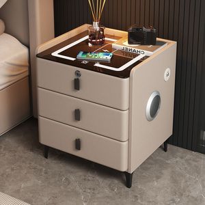 Mesita de Noche Inteligente Multifuncional con Carga Inalámbrica, Cerradura de Huella Digital, Tapa de Vidrio Templado, Cajón de Almacenamiento Moderno para Dormitorio - Product Image 2