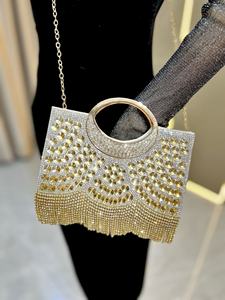 Bolso de Mano Tipo Clutch con Borlas y Pedrería <span class=keywords><strong>para</strong></span> Mujer, Bolso de Hombro con Asa Metálica <span class=keywords><strong>para</strong></span> Fiesta de Cóctel, Bolsos de Lujo <span class=keywords><strong>para</strong></span> Banquete - Product Image 3