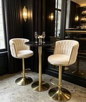 Tabouret de bar moderne et luxueux en velours tissé durable avec repose-pieds doré pour cuisine, bar, café