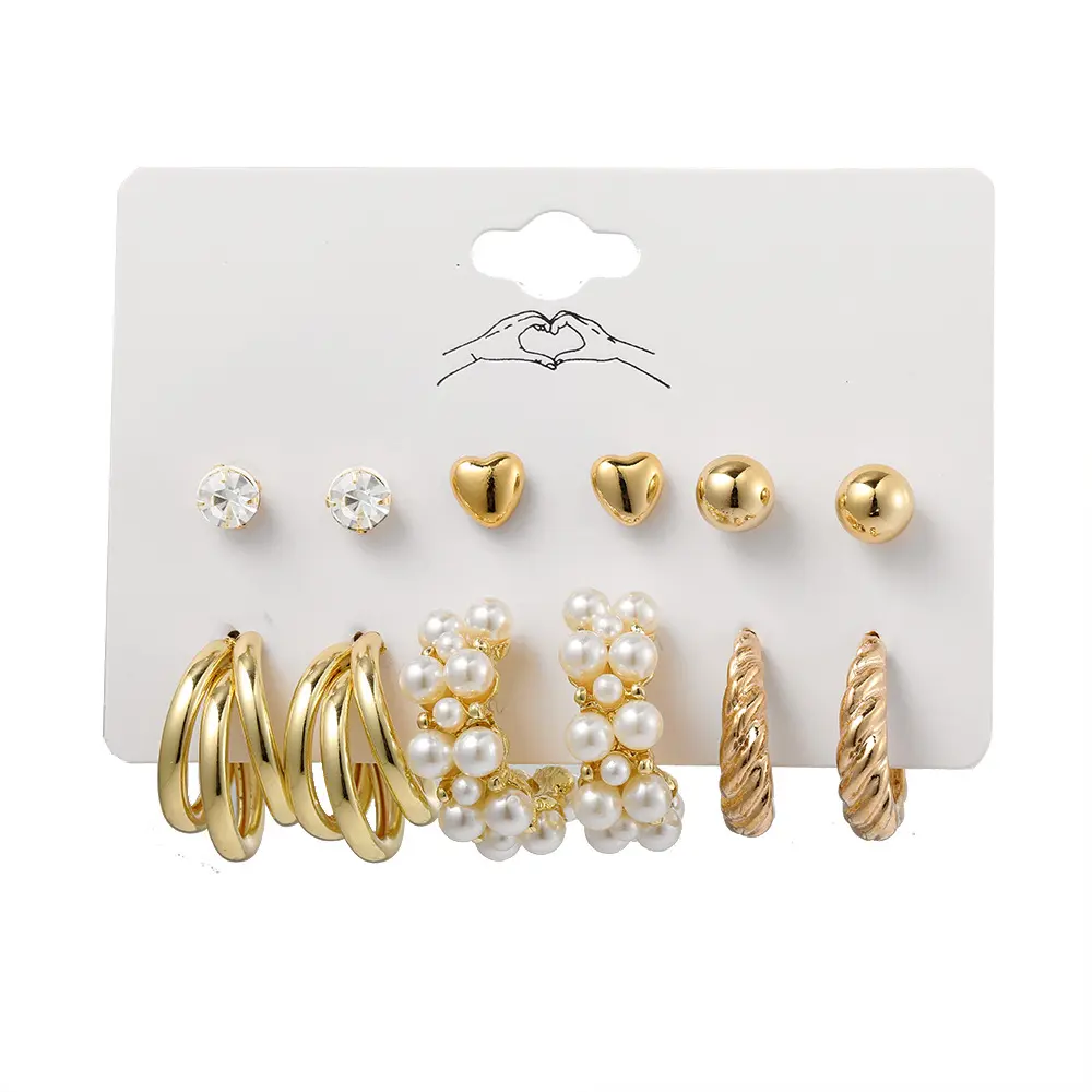 Vintage Geometric Gold Metal Earrings Set For Women Punk Pearl Dangle Drop Earrings 2021 Trend Set of Earrings Jewelry
