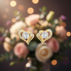 Boucles d'oreilles en forme de cœur en or E1233, avec serti rond en zircon, pour femmes, bijoux romantiques à la mode, cadeau - Product Image 2
