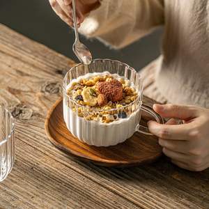 แก้วอาหารเช้าแก้วโบโรซิลิเกตความจุสูงสำหรับใช้ในบ้านพร้อมฝาปิดเหมาะสำหรับนมข้าวโอ๊ตกาแฟน้ำ - Product Image 1