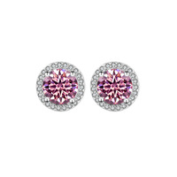 Boucles d'oreilles clous en argent sterling S925 avec moissanite, halo rond, bijoux élégants et simples, cadeau, approvisionnement pour diffusion en direct