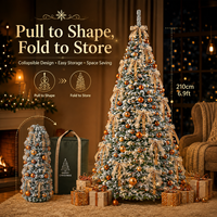 Sapin de Noël artificiel pliable avec LED, arbre de Noël télescopique sur pied, imperméable pour l'extérieur, décoration de fête pour la maison
