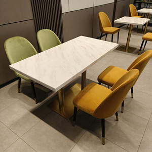 Set Moderno di Tavolo e Sedie per Ristorante con Piano in Marmo, Arredamento Commerciale in Velluto per Caffè, Bistrot e Coffee Shop - Product Image 4