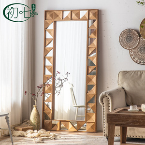 Espejo de pie con marco de madera estilo Wabi Sabi, hecho a mano para uso doméstico - Product Image 2