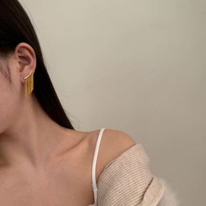 Dylam Unique Design Fashion Jewelry S925 Silver Gold Plated 5A Cubic Zirconia Bar Shape Tassel Drop <b>Hook</b> <b>Earrings</b> for Women - Product Image 6